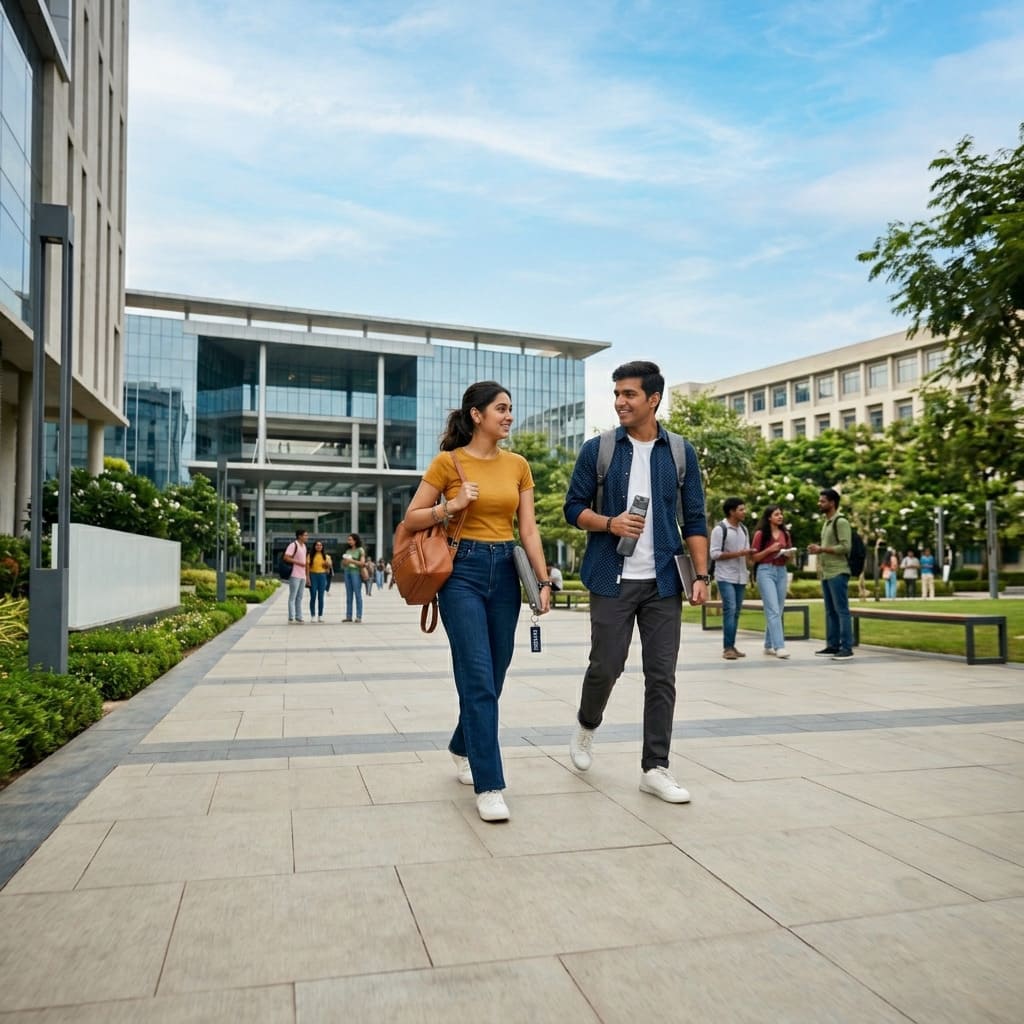 Happy students on campus
